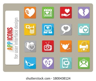 love icons set in flat design with long shadow