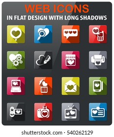 love icons set in flat design with long shadow