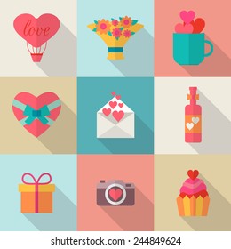 Love icons set.  Flat style vector illustration.