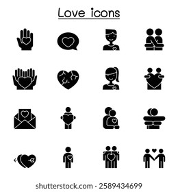Love icons set in glyph style