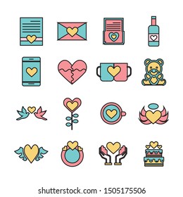 Love icons set. Happy Valentine day signs and symbols.