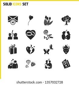 Love icons set with helium, unread messages, candies elements. Set of love icons and moth concept. Editable vector elements for logo app UI design.