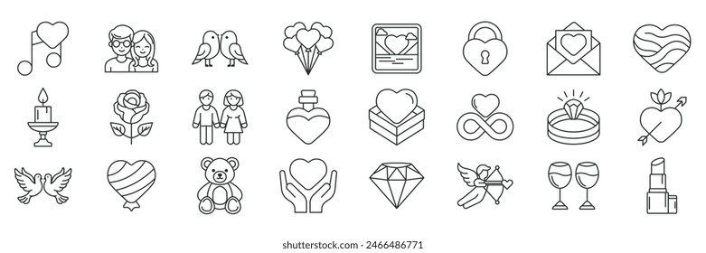 Love icons set, Included icons as Heart, Rose, Teddy Bear, Diamond and more symbols collection, logo isolated vector illustration