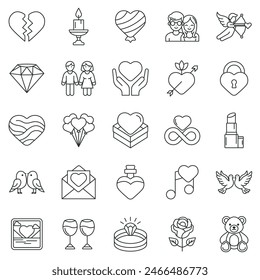 Love icons set, Included icons as Heart, Rose, Teddy Bear, Diamond and more symbols collection, logo isolated vector illustration