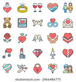 Love icons set, Included icons as Heart, Rose, Teddy Bear, Diamond and more symbols collection, logo isolated vector illustration