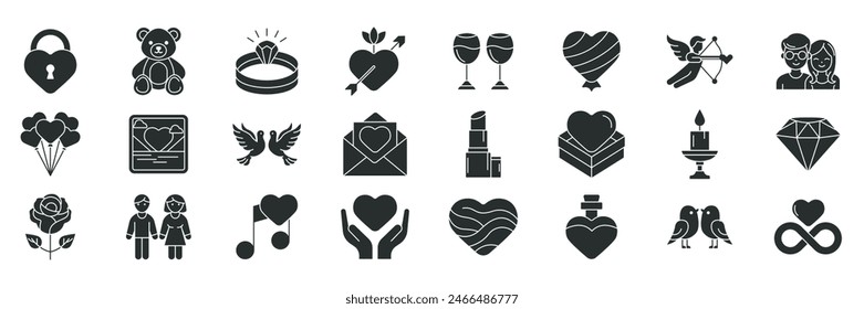 Love icons set, Included icons as Heart, Rose, Teddy Bear, Diamond and more symbols collection, logo isolated vector illustration