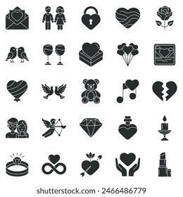 Love icons set, Included icons as Heart, Rose, Teddy Bear, Diamond and more symbols collection, logo isolated vector illustration