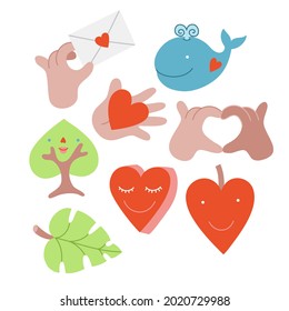 Love icons set romantic highlights valentine flat illustration