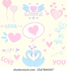 Love Icons set, symbol Vector clipart for Valentines Day.  Romantic Holiday Greeting Design
