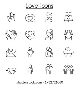 Love icons set in thin line style