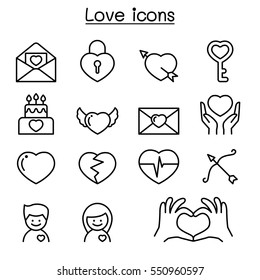 Love icons set in thin line style