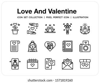 Love Icons Set. UI Pixel Perfect Well-crafted Vector Thin Line Icons. The illustrations are a vector.