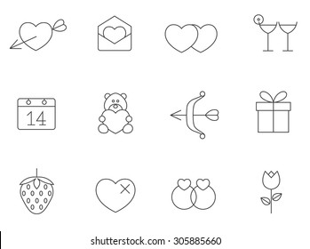 Love icons in thin outlines. Valentine, wedding, engagement.