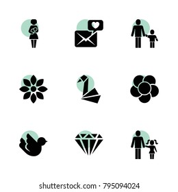 Love icons. vector collection filled love icons set.. includes symbols such as flower, origami, dove, farher and daughter, father and son. use for web, mobile and ui design.