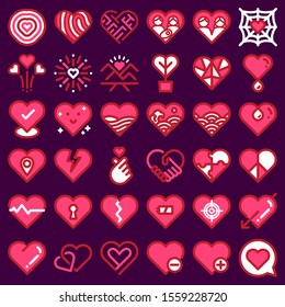 Love icons vector. Heart shape flat line art. 48 pixel. 