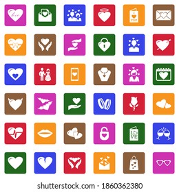 Love Icons. White Flat Collection In Square. Vector Illustration.
