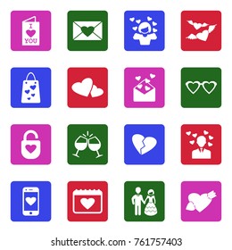Love Icons. White Flat Design In Square. Vector Illustration. 