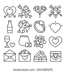 love icon,valentine line icon pack, isolated white background,editable