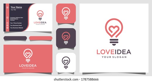 love idea with Bulb lamp and heart logo and business card design vector.