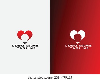 Love idea logo. Bulb logo with love. Copal. Business. Love logo. Premium logo design template. Red. Energy. Bulb vector art. Icon