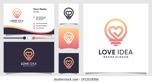 Love idea logo with creative gradient outline style and business card design Premium vector