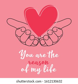 Love  illustration hands heart in pink and white