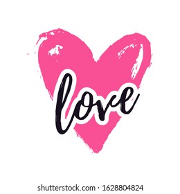Love illustration with heart isolated on a white background. Vector print for wedding, Valentine's day or other romantic design. Grunge hand drawn style.