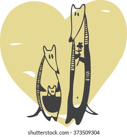 Love illustration. Meerkat family. Pattern with hearts. Seamless. Isolated. 