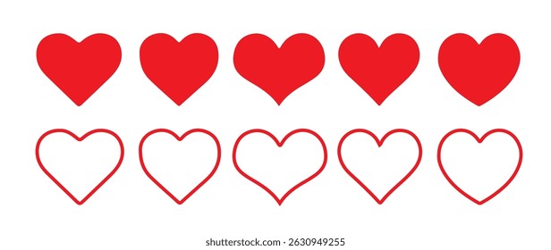 Love Illustration Set with Solid and Outline Vector Heartslove symbol vector elements, valentine's day decorative shapes isolated. 