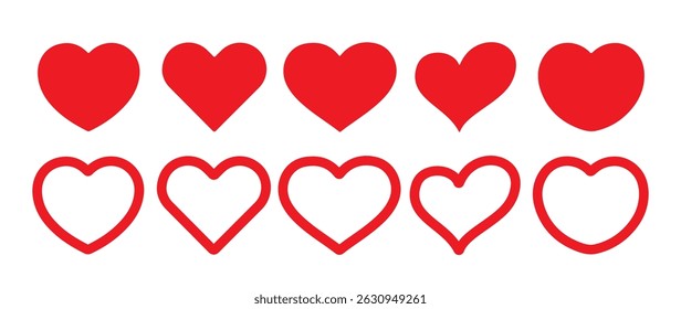 Love Illustration Set with Solid and Outline Vector Heartslove symbol vector elements, valentine's day decorative shapes isolated. 