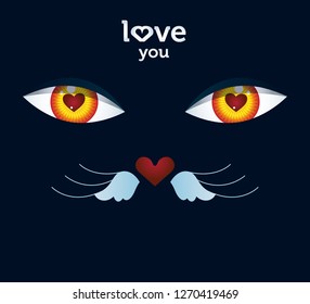 Love illustration for Valentines Day with cats eyes