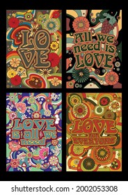 Love Illustrations, 1960s Hippie Art style Floral Backgrounds and Patterns 