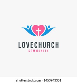 love image with cross inside it in negative space and peoples beside it. very suitable for Christian logos