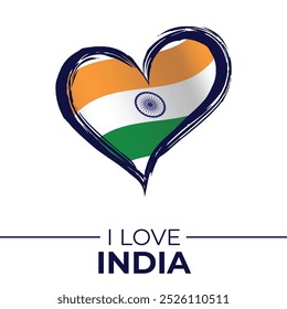 I Love India Banner with Flag in Heart. United Kingdom love Emblem Isolated on White Background. Vector, Illustration, Isolated, Love, Background.