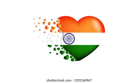 With love to India country. The national flag of India fly out small hearts