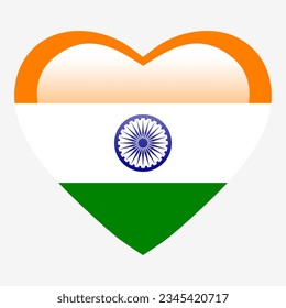 Bandera de Amor India, botón brillante del corazón de India, símbolo de amor de la bandera india. Símbolo patriótico indio. 