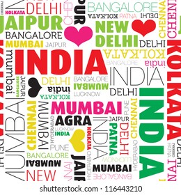 I love India seamless typography background pattern in vector
