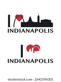 I love Indiana vector art, badge, tag, icon, logo concept. USA, Indianapolis state city landmarks and heart isolated image layout for print, image, card