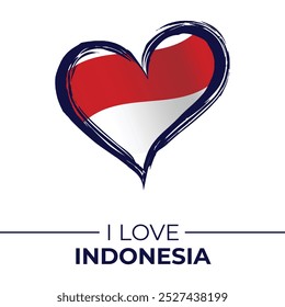 I Love Indonesia Banner with Flag in Heart. Indonesia love Emblem Isolated on White Background. Vector, Illustration, Isolated, Love, Background.