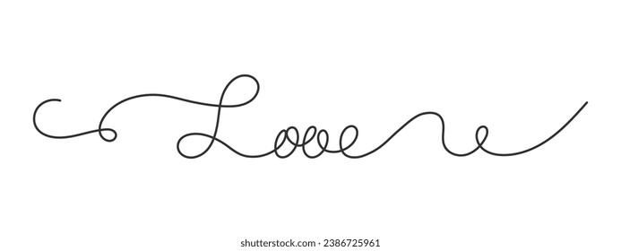 Love inscription. Editable stroke. Made in a single line in the style of oneline, lineart, onelineart. Vector lettering isolated on a transparent background