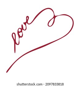 Love inscription in heart. Cute hearts icon for wedding invitation, love logo template vector. Abstract love symbol. Continuous line art drawing vector illustration.