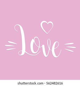  Love inscription on pink romantic background. February 14 modern calligraphy with romantic illustration. Happy Valentine's day handwritten lettering card.