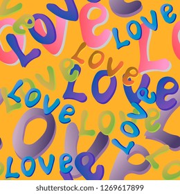 Love. Inscriptions of different sizes and colors. Seamless vector graphics. Background for your site