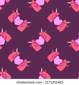 Love inside the devil, illustration for background seamless pattern. Modern vintage, pop art style seamless pattern concept.