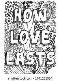 Love inspirational coloring book pages design. adult coloring book.motivational word coloring book