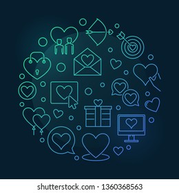 Love and Interpersonal Relationship vector round colored linear illustration on dark background