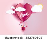 love Invitation card Valentine's day balloon heart on abstract background with text love and young joyful,clouds,sun,paper cut pink heart. Vector illustration.