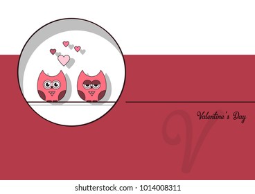 love Invitation card Valentine's day abstract background, paper cut mini heart, cut pink owls, loving owls, pastel shades, white . Vector illustration.