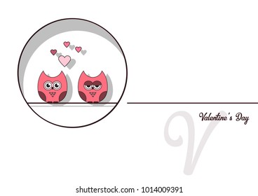 love Invitation card Valentine's day abstract background, paper cut mini heart, cut owls, loving owls, pastel shades, white . Vector illustration.