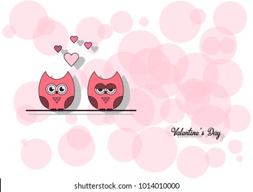 love Invitation card Valentine's day abstract background, paper cut mini heart, cut owls, loving owls, pastel shades, glare . Vector illustration.